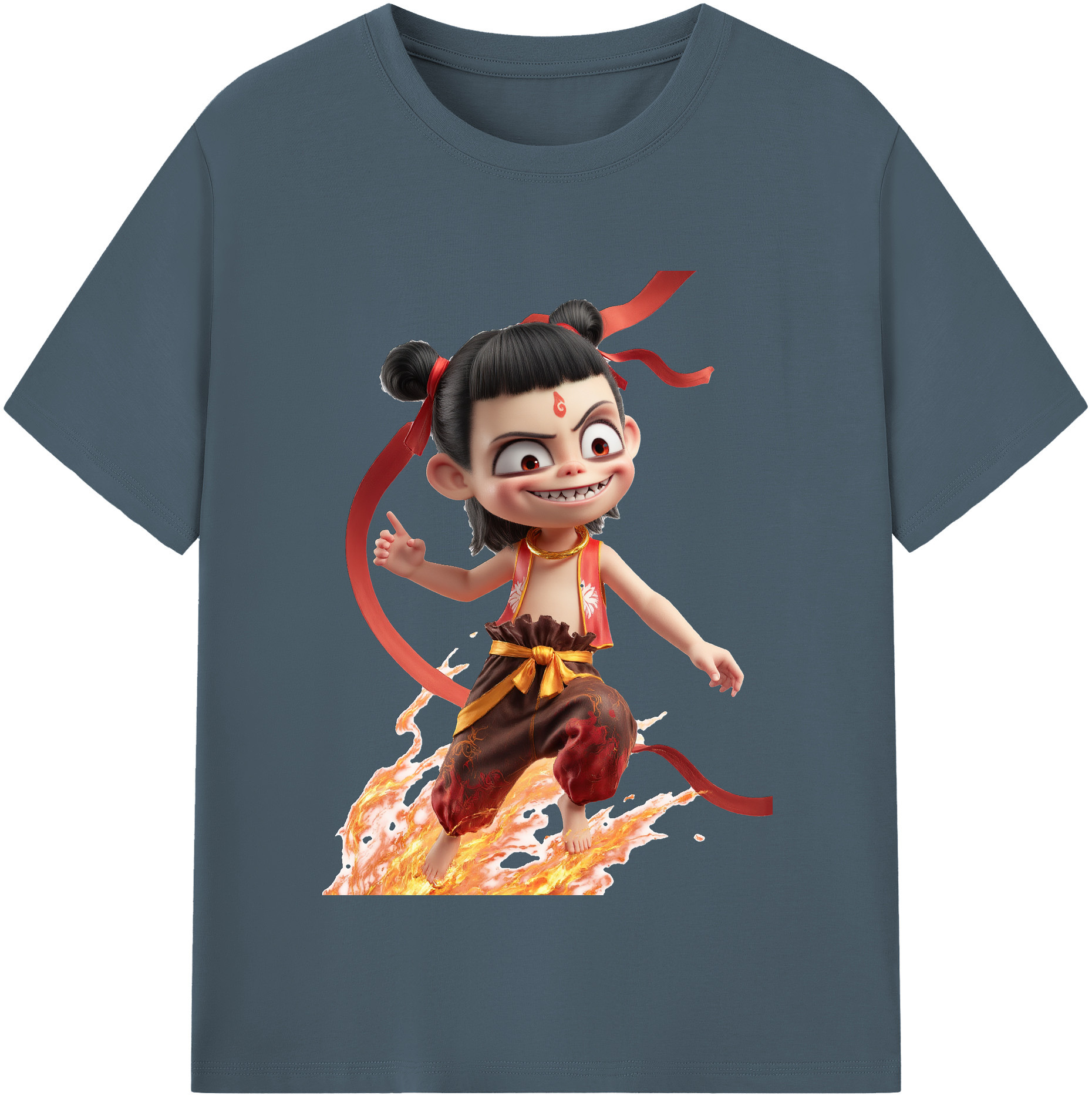 （画像用） Ne Zha 2 ナタ 魔童の大暴れ 綿100％半袖Tシャツ（フロントプリント）